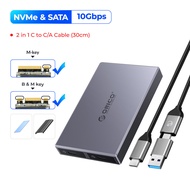 กรณีโปรโตคอลคู่ที่มีครีบความร้อน ORICO ทั้งหมดอลูมิเนียม Dual Bay Dual NVMe M2 SSD กรณีสนับสนุน M.2 