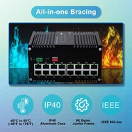 16 Ports PoE Managed Gigabit Industrial Ethernet Switch,with 16 10/100/1000Mbps RJ45 Ports,2-Layer, 