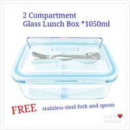 ［Last Unit] 2 Compartment Glass Lunch Box 1050ml Ikoo Glas