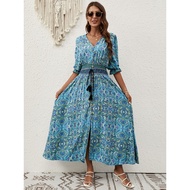 Human Cotton Three-Quarter Sleeve Casual Bohemian Vacation Dress 2023 - Elegant Design | CI6U