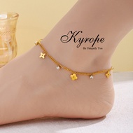 Kyrope 18K Gold Clover Diamond Anklet, Stainless Steel Indelible Anklet for Women's Jewelry
