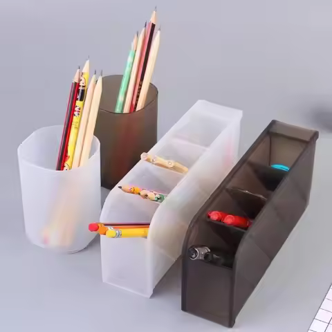 High Quality Plastic Pen Holder Frosted Transparent Pen Container Oblique Insertion High-capacity De