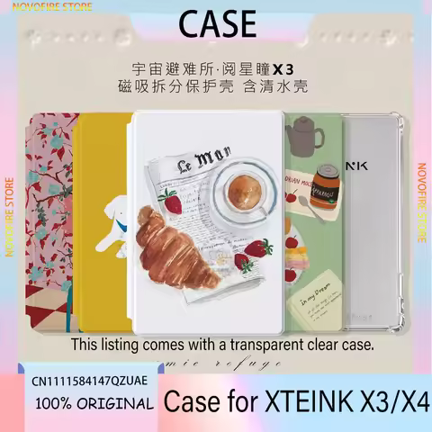 Magnetic Flip Protective Case for XTEINK X3/X4 Ebook Reader with Clear Transparent Case, Support Cus