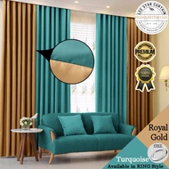Ready stock in Malaysia - X32-RING type modern curtain curtain semi blackout curtains door curtain window curtain | modern color, curtains mix color thick fabric (free eyelet/free ring) 85% blackout curtain-turquoise + Royal Gold