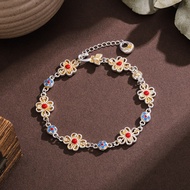 Enamel Gold-Painted Four-Leaf Clover Flower Colorful Holiday Trendy Bracelet White Copper Country Tr