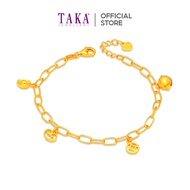 TAKA Jewellery 916 Gold Baby Charms Bracelet with Ingot, Ruyi, Coin and Bell