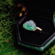 招財•高貴•順心|冰玻綠大肚佛|緬甸A貨翡翠純銀佛公戒指