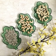 Sage Dessert Plate | Souvenir Piring Kue Kaca motif Daun Lepek 6 Inch [MIN ORDER 6PCS]