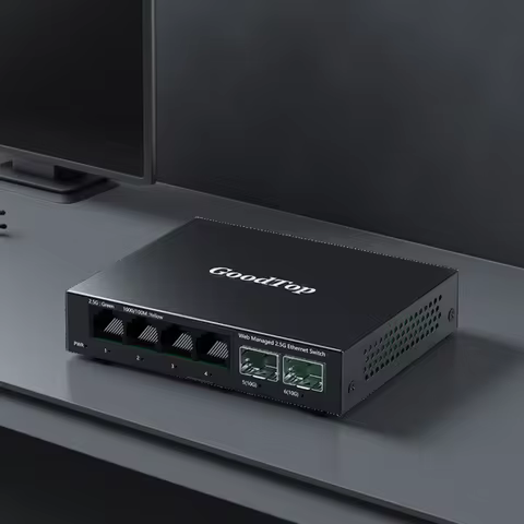 GoodTop 6 Port 2.5Gb Web Managed Switch with 10G SFP+ Slot Metal Fanless Home Lab Network Switch Lin