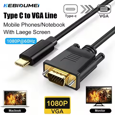 KEBIDUMEI USB C to VGA DVI Adapter 1080P Type-C to VGA DVI HD Video Converter Cable for Laptop PC Mo