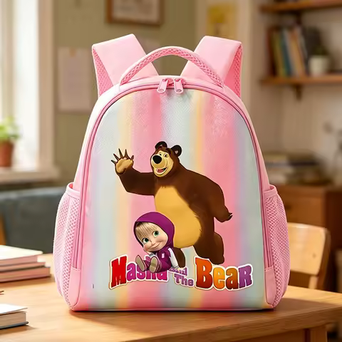 Mashas and The Bears Backpack Cartoon Character Print Shoulder Bags Student Large Capacity Stationer