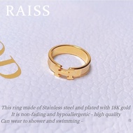 RAISS แหวนเหล็กชุบทอง18K หรูหราสำหรับผู้หญิงตัวอักษรไม่ซีดจาง Cincin Tahan Karat ออกแบบเฉพาะส่วน H