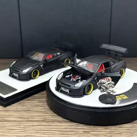 PGM 1:64 R35 Rocket Rabbit Wide Body Matte Black Simulation Alloy Car Model