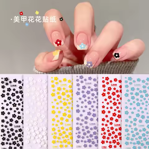 1PC 3D Summer Five Petals Florals Colorful Flowers Nail Stickers Floral Adhesive Sliders Nail Art De