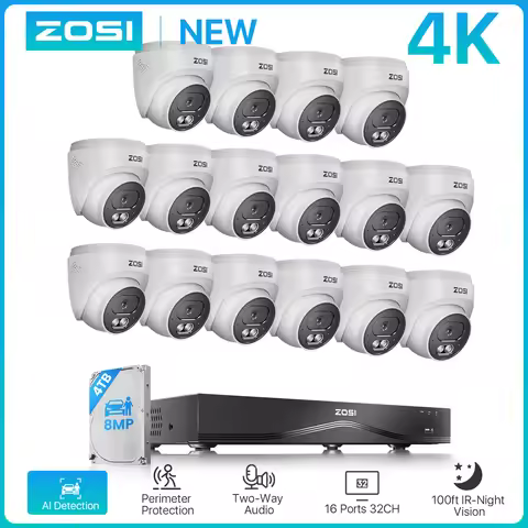 ZOSI 16CH 4K CCTV Cameras System 8MP Outdoor Indoor PoE Security Cameras 16Port 32-Channel NVR 4TB H