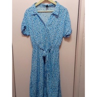 T698 (Size 63) D3 Floral Print Skirt Dress Smocked Waist Double Sleeves Shiin Brand Wear To Walk The
