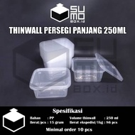 Thinwall RECTANGLE 250ml + lid plastic box dessert container 250 ML [RETAIL]