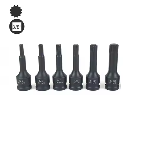 1pcs 60mm Length 12 Point Spline Torx Screwdriver Bits 3/8" Square Pneumatic Drive Socket Bit M5 M6 