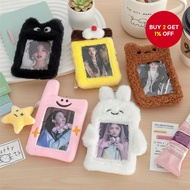 Korean Cute Plush Cartoon Card Holder with Keychain Campus Card Cover idol Photocard Protective Case