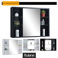 [RUBINE] RMC-1581D1S2 BK (PEARL BLACK) / RMC-1581D1S2 WH (PEARL WHITE) White Wall Mounted Cabinet Mirror w/ Shelves