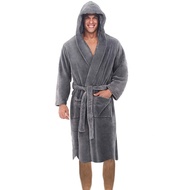 Men Long Bath Robe Home Gown Sleepwear Nightgown Solid Color Fall Winter Fleece Warm Long Robe Pajam