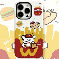 Two-in-One Phone Case Cartoon Burger Puppy Suitable for iPhone 16Pro 15Pro Shock-resistant XS 14Plus