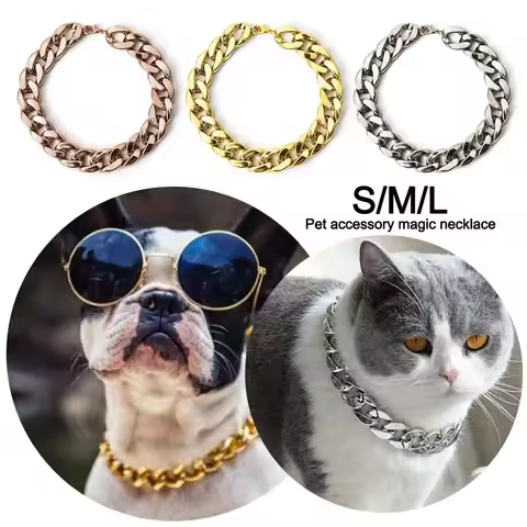 Fashion Chain Collar Pet Necklace Cat Dog Gold Necklace Adjustable Chain Dog Collar Pet Jewelry Acce