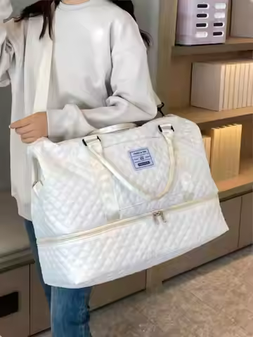 Olid Color Simple Travel Luggage Zipper Handbag Multifunctional Separate Shoe Compartment Large Capa