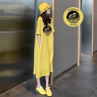【Plus Size】（40-90kg）字母女裙短袖夏季韩版宽松连衣裙女大码mm过膝T恤裙长款懒人长裙Ready Stock Big Size Dress Oversize skirt