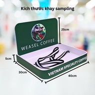 Sampling tray, handheld sample product tray with neck strap used in product introduction and trying