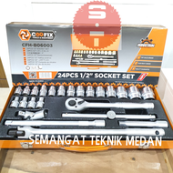 KUNCI MATA SOK SOCK SOCKET SET 1/2  8 - 32 mm 24pcs 6 segi CRV COOFIX
