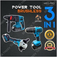 MEG-PRO 3 in 1 Portable Brushless Power Tool Set EC777 Power Drill Rotary Hammer Angle Grinder R8 Se