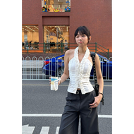 Yozo Studio หวาน แขนกุด คอวี เสื้อเบลาส์ ผู้หญิง ฤดูร้อน สลิมฟิต หลากหลาย คอแขวนขอบใบบน สายคล้อง เสื