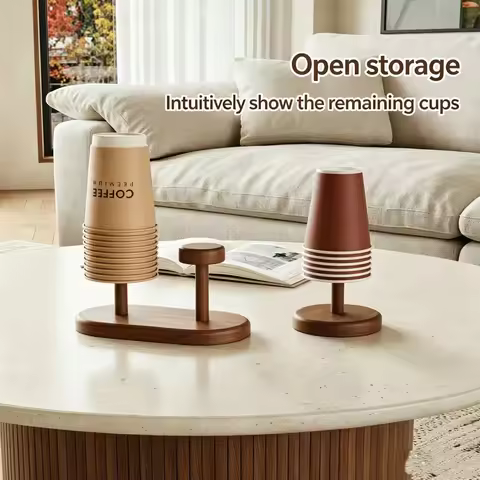 A Wooden DIY Paper Cup Storage Rack, Coffee Bar Storage Cabinet, Countertop, Disposable Paper Cup Di