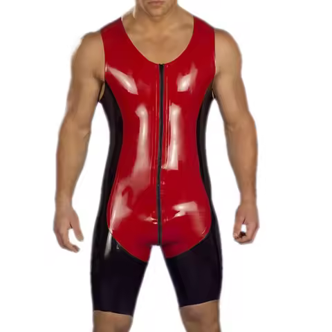 New Latex Swimwear 100% Rubber Swim Suit Sleeveleaa Men Bodysuit 0.4mm Size S-XXL