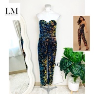 Size M New LM Brand Authentic 1 Jumpsuit Strapless Luxury Velvet Fabric Shiny Scales Insect Wing Col