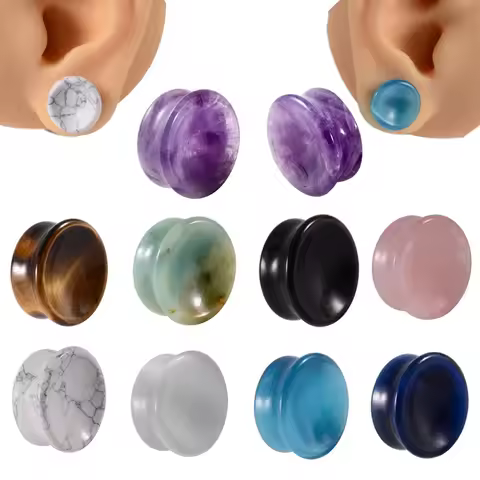 2pcs Stone Ear Gauges Concave Plug Tunnel Ear Weight Ear Expanders Ear Stretcher Women Men Body Pier