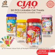 [GetPetly] Ciao Churu Cat Treats 50 Sticks | Chicken | Tuna | Seafood | Fiber & Collagen