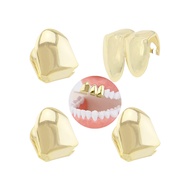 4 Pieces 18K Plated Gold Hip Hop Teeth Grillz Gold Teeth Fake Teeth Hip Hop Single Teeth Grillz Caps
