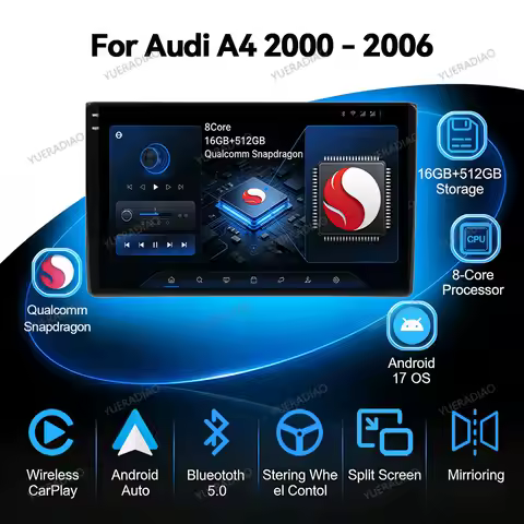 Android 17 Car Radio For Audi A4 II 2 B6 III 3 B7 2000 - 2009 S4 2002 - 2008 RS4 2005 - 2009 GPS NAV
