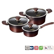 Happycall Triple Titanium Nonstick IH Induction Pot 3pcs Set Periuk Non Stick Cookware Set