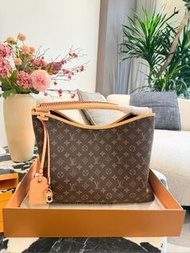🎉LV louis vuitton again老花滿印牛皮手提包 女款 棕色