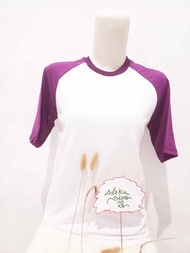 kaos raglan putih dengan ungu tua terong lengan pendek 3/4 7/8 panjang ukuran jumbo dewasa dan anak