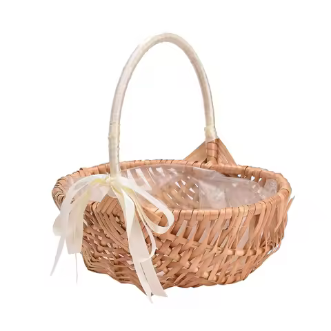Flower Girl Basket, Hand-Woven Picking Basket Eggs Storage Basket with Handle, Decorative Woven Will