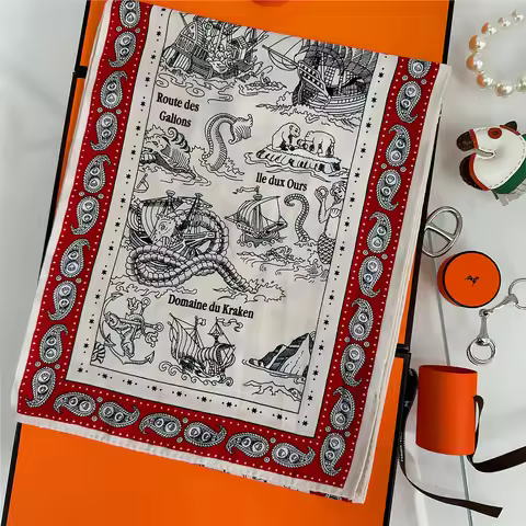 Silk Cashmere Scarf Women Voyage Printed Manual Hand Rolled Shawl Warm Long Scarves Wrap Pashmina Ba