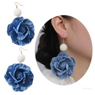 Crazy Blue Flower Earrings Denims Earwears Exaggerate Camellia Earrings Accessories