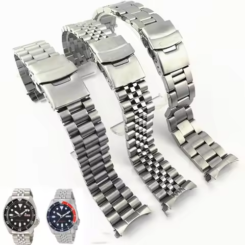 New Man's Superior 316L Stainless Steel Watchband 18 19 20 22mm Silver Logo Curved End Solid Band Fi