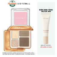 Combo Judydoll Bảng Highlight Và Tạo Khối 4 Màu - 02 Tông Ấm 9g (Mới) + Phấn Má Hồng - 44 Hồng Sữa 2