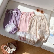 Girls Korean Style Lace Patchwork Cuffed Casual Pants
