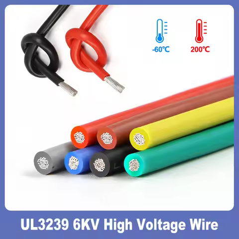 1/5/10M UL3239 6KV High Voltage Wire 22 20 18 16 14AWG Soft Silicone Rubber Insulation Tinned Copper